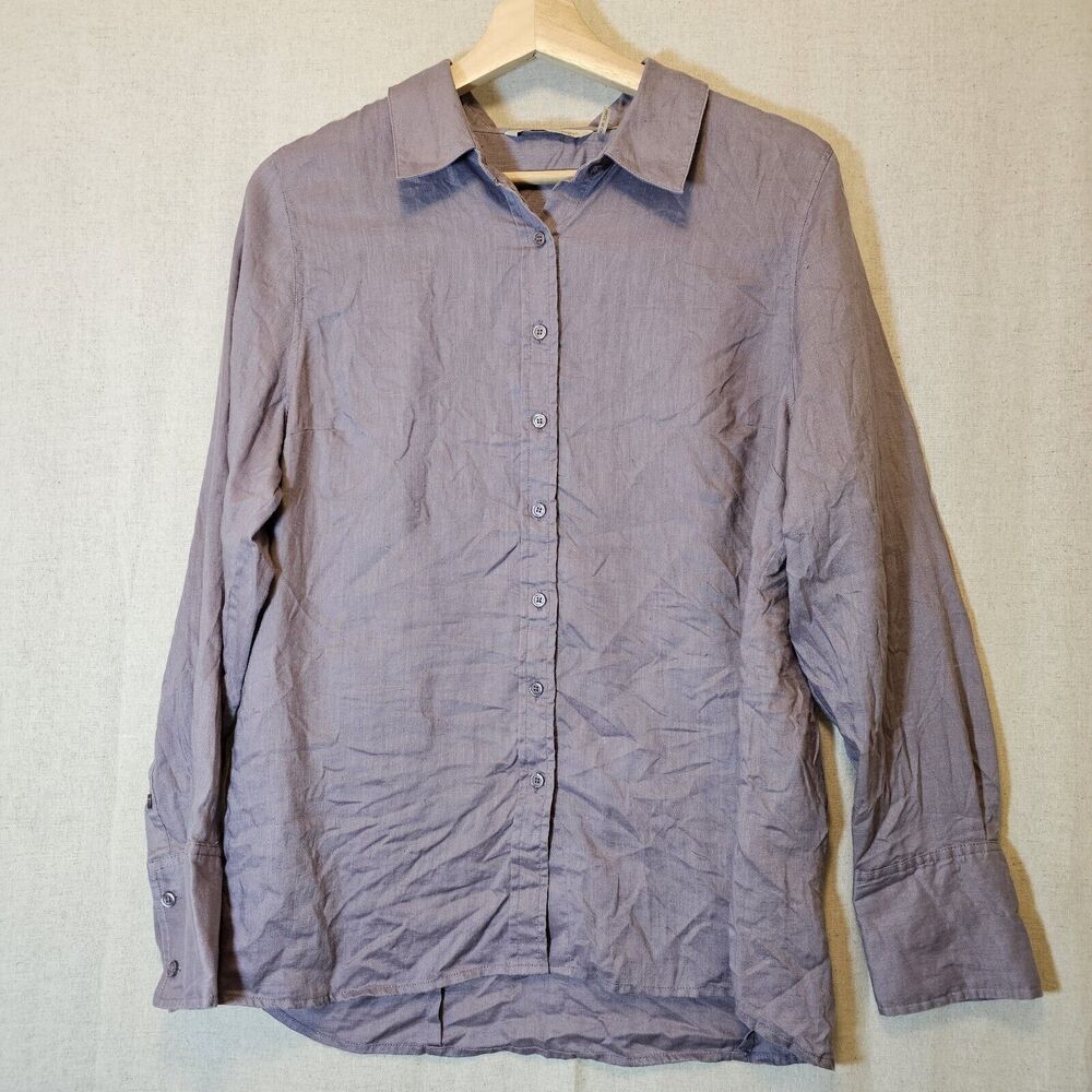 Soft Surroundings Women's "Go To Linen Shirt" Large ? Purple Button Front